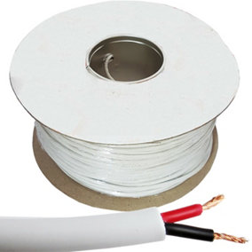 25m (82 ft) - Double Insulated Speaker Cable 1.15mm White 100V Volt PA System Reel Drum