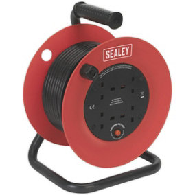 25m Heavy Duty Cable Reel with Thermal Trip - 4 230V Plug Socket Extension Lead