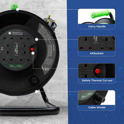 BTICINO Cable Reel S2625 Electric Extension 25 Metres, 4 Schuko Sockets