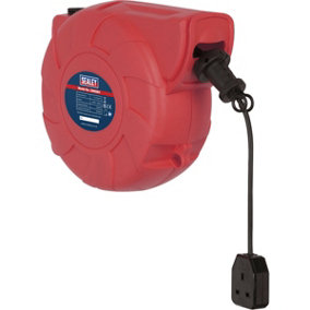 25m Retractable Cable Reel System - 1 x 230V Plug Socket - Pull & Release Action