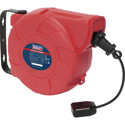 25m Retractable Cable Reel System - 1 x 230V Plug Socket - Pull & Release Action - 3