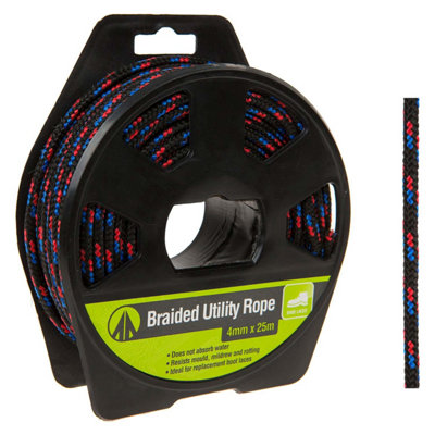 25M Utility Rope With Casing Waterproof Mould Resistant 4mm x 25m Black X 1