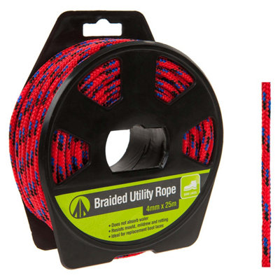 25M Utility Rope With Casing Waterproof Mould Resistant 4mm x 25m Red X 1