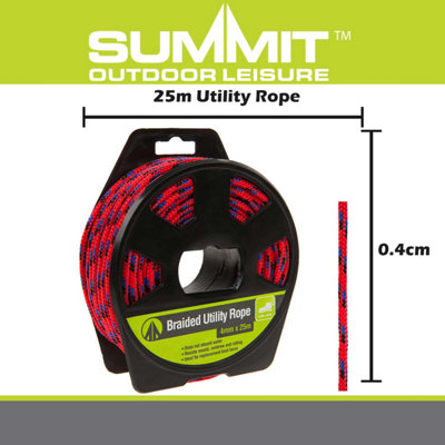 25M Utility Rope With Casing Waterproof Mould Resistant 4mm x 25m Red X 1