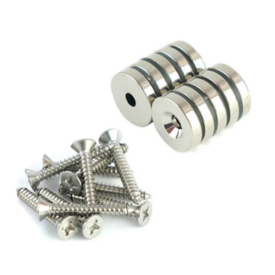 25mm Dia Neodymium Countersunk Magnets & Screws Pack for Furniture Fixings, DIY, Hanging Artwork, and Keeping Draws Closed - South