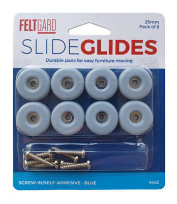 25mm Dual-Mount Furniture Slide Glides, Pack of 8 Screw-in or Self-Adhesive Sliders for Furniture & Appliances
