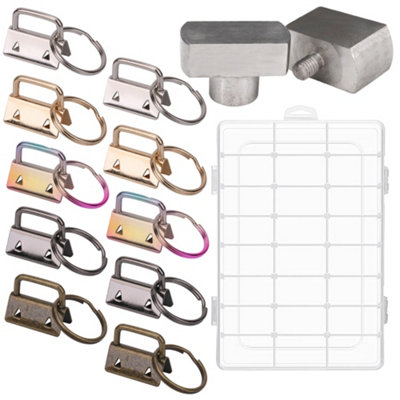 25mm Keychains with Rings, 40mm Die Set & Storage Box, Key Fob Hardware Set