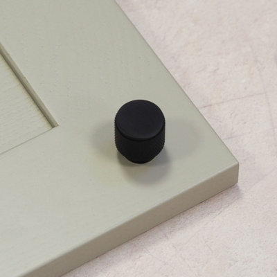 25mm Matt Black Cabinet Knob Textured Knurled Kitchen Bedroom Bathroom Cupboard Door Drawer Pull Handle Furniture Replacement