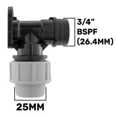 25mm MDPE Water Connection Kit With Brass Tap - Compression Wall Plate, Hose Barb & PTFE Tape For Garden Supply