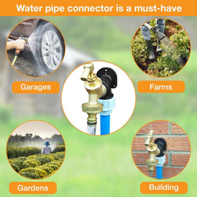 25mm MDPE Wall Flange Kit Wall Plate Elbow  Brass Garden Tap with Click-Lock Hose Fitting and PTFE Tape to Install Hose Connector - 5
