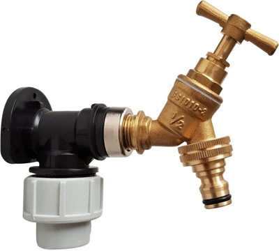 25mm MDPE Wall Plate with Brass Click Lock Tap for Outdoor Water Systems