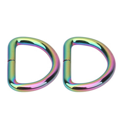 25mm Metal D Ring Buckle for DIY Crafts, Webbing Strap, Purse, Pet collars, Rainbow - 2pcs