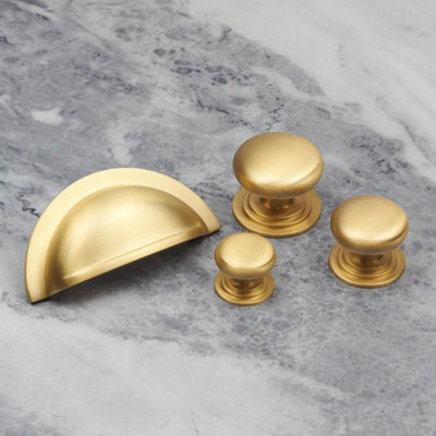25 Pack Brushed Brass Cabinet Knobs  Round Gold Drawer Pulls, 30mm  Diameter, Single Hole, Zinc Alloy With Screws Zinc Alloy Dresser Hardware