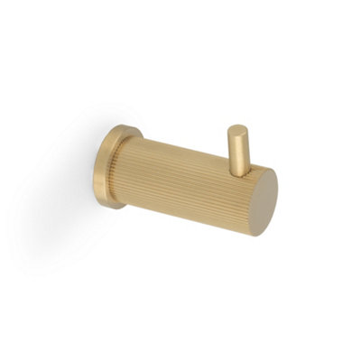 25mm Satin Brass Reeded Coat Hook Textured Grooved Storage Peg