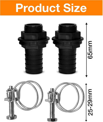 25mm Water Butt Connector Kit-Heavy Duty Water Tank Outlet Connector Pack of 2 with Double Wire Metal Clips-with Screw Fittings - 5