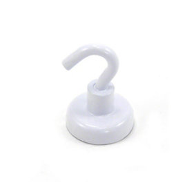 25mm White Painted Neodymium Hook Magnet with M5 Hook for Fridge, Whiteboard, Filing Cabinet - 25mm x 36.5mm - 20kg Pull
