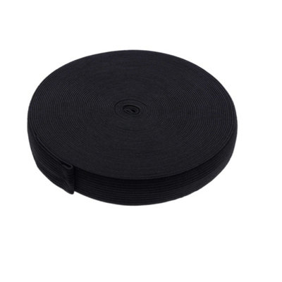 25mm Wide Flat Elastic Band, Stretchable Elastic Cord Flat Tape, Black - 50 metres