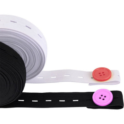 25mm Wide Strechable Buttonhole Elastic Band for Trouser Waistbands Clothes, Black & White - 5 meters