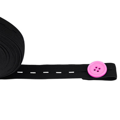 25mm Wide Strechable Buttonhole Elastic Band for Trouser Waistbands Clothes Skirts, Black - 5 meters