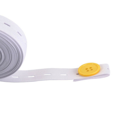 25mm Wide Strechable Buttonhole Elastic Band for Trouser Waistbands Clothes Skirts, White - 5 meters