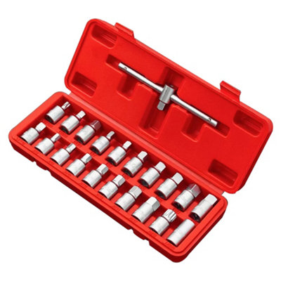 25pc Sump Plug Socket Set & Oil Drain Key Kit for Gearbox & Axle
