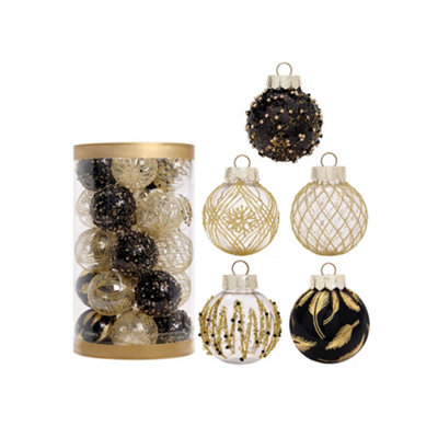 25Pcs Gold and Black Christmas Decoration Set Xmas Ornament Christmas Tree Baubles