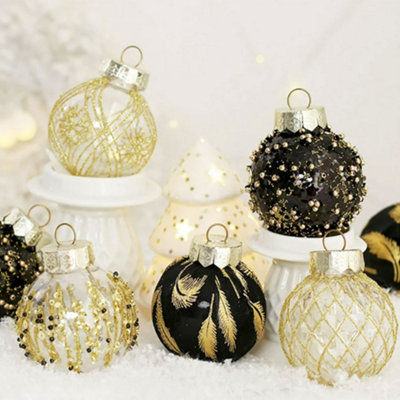 25Pcs Gold and Black Christmas Decoration Set Xmas Ornament Christmas Tree Baubles