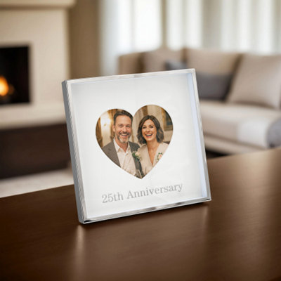 25th Anniversary 4x4 Nickel Heart Frame with Silver Foil
