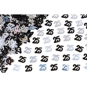 25th Birthday Confetti Black & Silver 2 pack x 14 grams birthday decoration Foil Metallic 2 pack