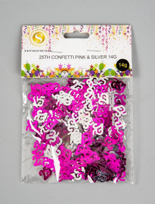 25th Birthday Confetti Pink & Silver 1 pack x 14 grams birthday decoration Foil Metallic 1 pack