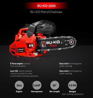 26 cc Lightweight 3.5kg Top Handled Petrol Chainsaw  3 Chains and 10inch Bar Included