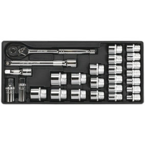 26 Pc PREMIUM 1/2" Square Drive Socket Set with Modular Tool Tray - Tool Storage
