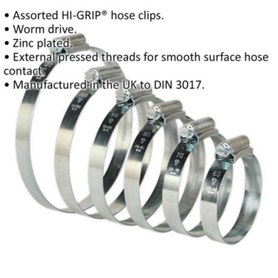 26 Pc Zinc Plated Hose Clip Assortment - 45 to 160mm - External Pressed Threads