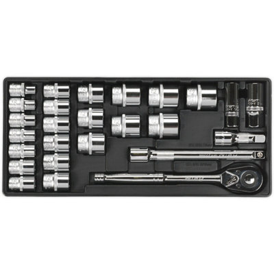 26 Piece Premium 1/2 Inch Drive Socket Set with Modular Tool Tray for ...