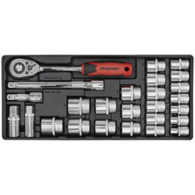 26 Piece PREMIUM 1/2" Sq Drive Socket Set with Modular Tool Tray - Tool Storage
