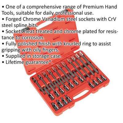 26-Piece Spline Star Socket Bit Set with Mechanics Case - 1/2" Drive