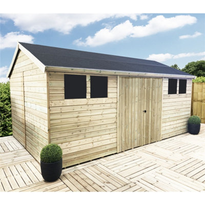 26 x 11 REVERSE Pressure Treated T&G Wooden Apex Garden Shed / Workshop - Double Doors (26' x 11' / 26ft x 11ft) (26x11)