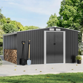260 D Heavy-Duty Steel Utility Outdoor Garden Storage Shed with Log Store, 8.4 x 8.5 ft, Black