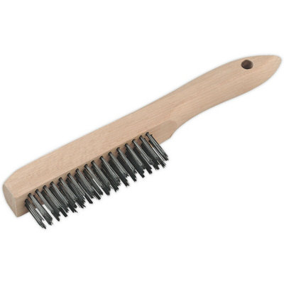 260mm Engineers Wire Brush - Steel Fill - Wooden Stock - Rust Removal Brush