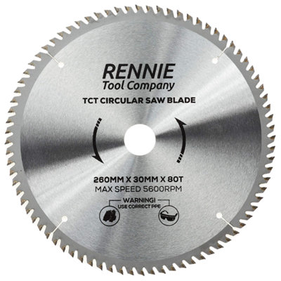 260mm X 30mm 80T TCT Circular Saw Blade - Fits Bosch, Makita, DeWalt, Mitre Saws