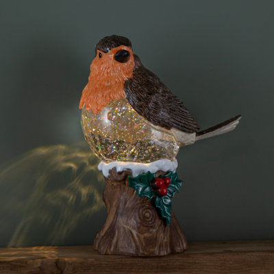 26cm Battery Operated Light up Christmas Robin Water Spinner with Warm ...