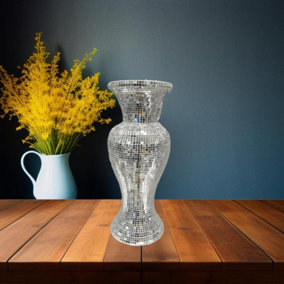 26Cm Ceramic Silver Mirror Diamante Bling Sparkling Flower Vase