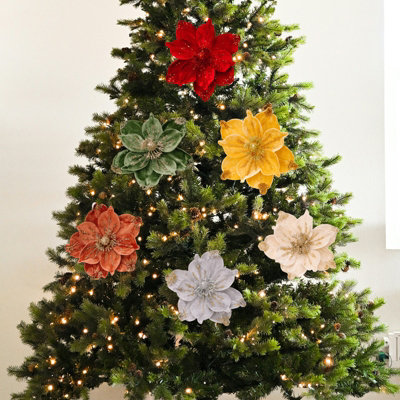 26cm Christmas Artificial Glitter Poinsettia Flowers, Beige Xmas ...