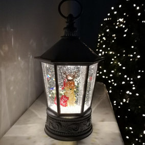 26cm Snowtime Dual Power LED Christmas Glitter Water Spinner Black Lantern Cute Dog Scene