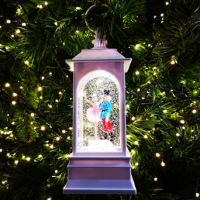 26cm Snowtime Dual Power LED Christmas Glitter Water Spinner White Lantern Nutcracker Ballet Scene