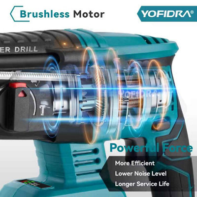 26mm Brushless Cordless Rotary Hammer Drill Impact Power Tool