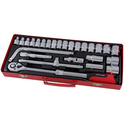 26Pc 1/2" dr Socket Set, Metal Case, Extendable Ratchet (Neilsen CT1339)