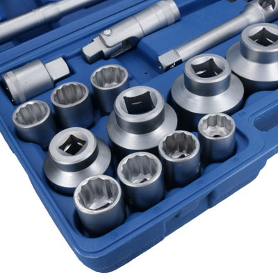 26pc 3/4in dr and 1in dr Shallow Socket Set 21mm - 65mm Metric Sizes Ratchet