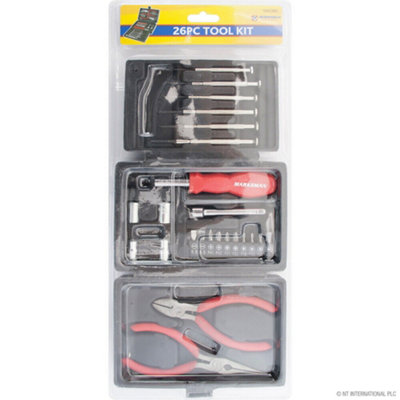26pc Hand Tool Kit Mini Set Multi Purpose Screwdrivers Pliers Sockets ...
