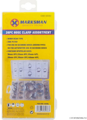 26pc Hose Clamps Clips Jubilee 16mm 22mm 25mm 28mm 30mm 40mm Assortment In Case - 6